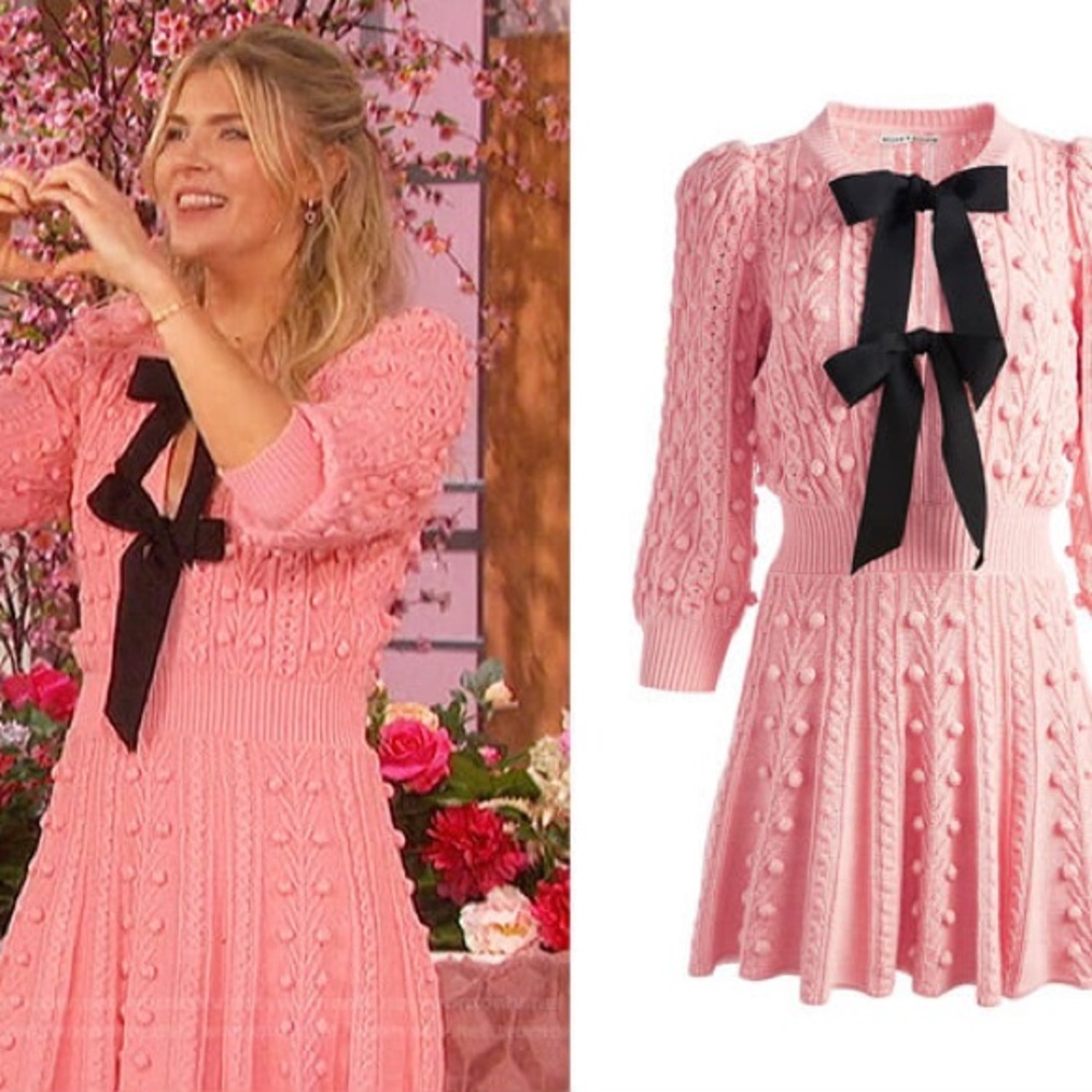 NWT Alice and Olivia pink wool blend bow sweater dress